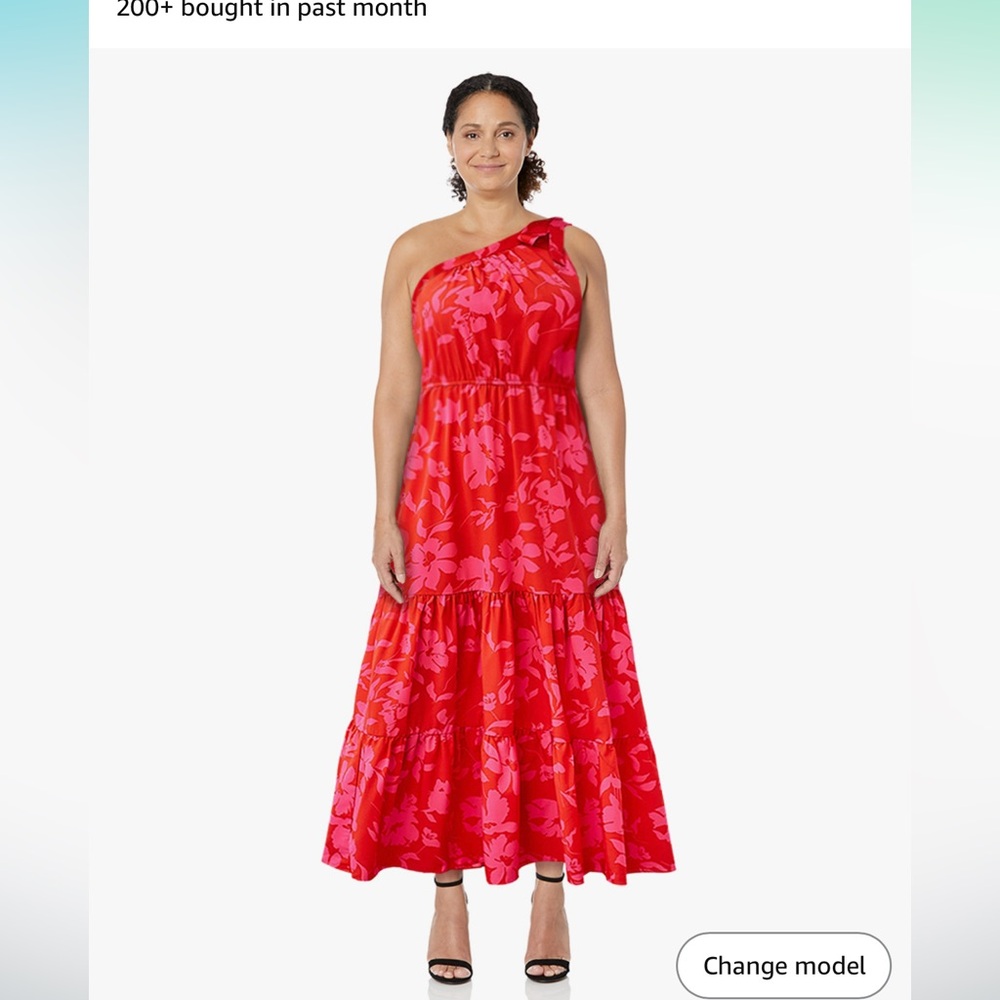 Red and pink Women's Floral Maxi Dress OneShoulder Ruffle Hem Flowy Boho Dresses